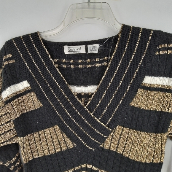 CRISTINA'S VINTAGE GOLD GLITTER RIBBED SWEATER SIZE SMALL - Picture 3 of 7